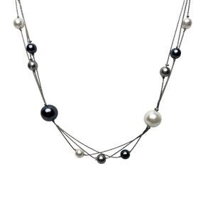 Premier Designs Faux Pearl Necklace Class Act Gray White Round Beads Silver Tone